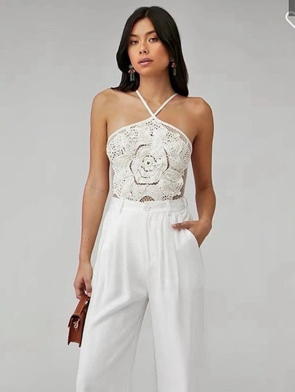 PatBO Embroidered Crochet Bodysuit White Small